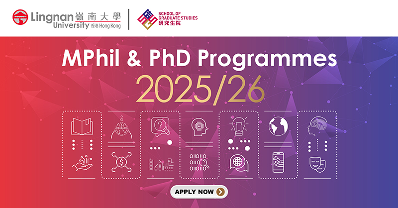 LuGraduate's tweet photo. Applications are invited for Lingnan’s MPhil/PhD programmes in Arts, Business,
Data Science/Science and Social Sciences disciplines commencing in Sep 2025.
Deadlines are 1 Dec 2024 for HKPFS (no late applications) and 17 Jan 2025 for
direct admission. https://t.co/7g7a6fFE9J