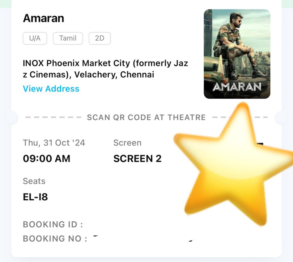 MediaworksPn's tweet photo. Have Tickets For Amaran FDFS In Inox Luxe 9:00 AM
PRICE - 225 (original price)
#inox #pvr #amaran #fdfs #luxe https://t.co/jbI1uKB7te