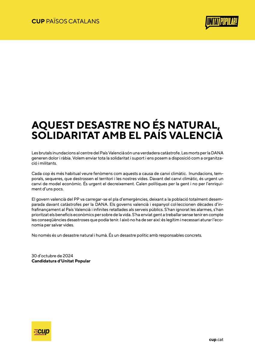 cupnacional's tweet photo. SOLIDARITAT AMB EL PAÍS VALENCIÀ 

⬛️ Aquest desastre no és natural ⬛️ https://t.co/f0Pop8dXGo