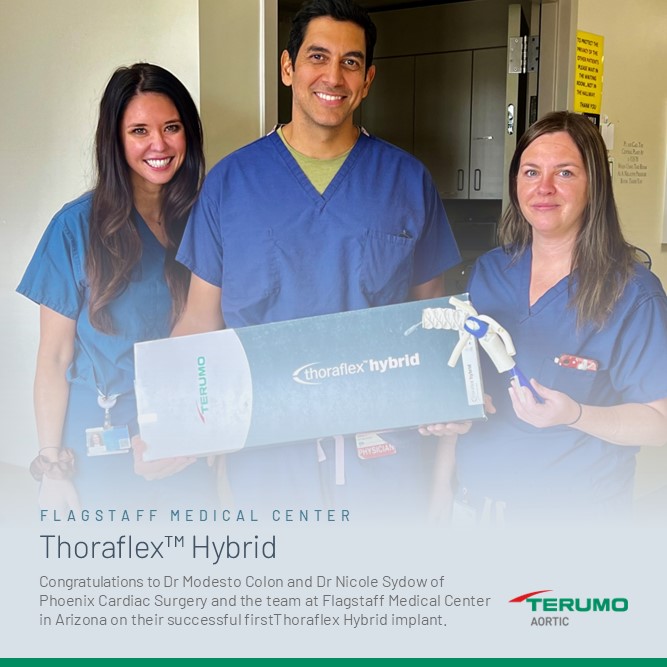 We would like to congratulate Dr Modesto Colon and Dr Nicole Sydow of Phoenix Cardiac Surgery and the team at Flagstaff Medical Center in Arizona on their successful first Thoraflex Hybrid implant. 

This was the first case of its kind to be performed in Northern Arizona.