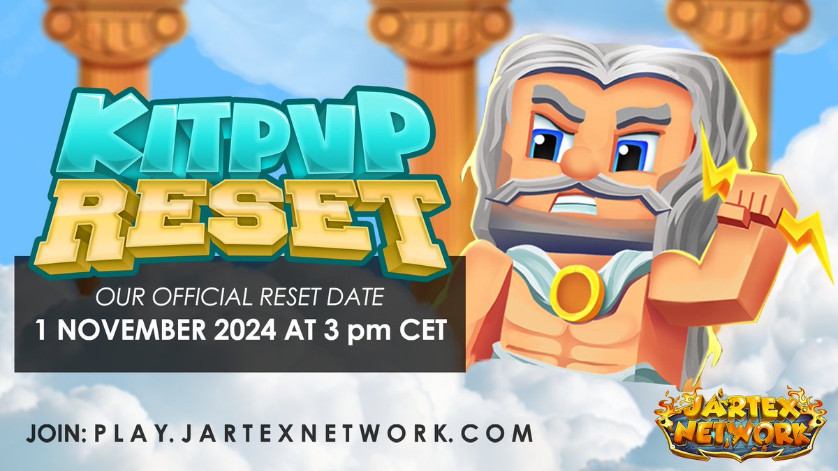 JartexNetwork's tweet photo. JartexNetwork - KitPvP ⚔️

KitPvP will reset this 𝗙𝗿𝗶𝗱𝗮𝘆, 𝗡𝗼𝘃𝗲𝗺𝗲𝗯𝗲𝗿 𝟭𝘀𝘁, 𝗮𝘁  𝟯 𝗣𝗠 𝗖𝗘𝗧!

We are giving away the following:
  ▪️ 1x €50 gift card

▶️ Like, Follow Retweet to win! https://t.co/04WbpYhmD6