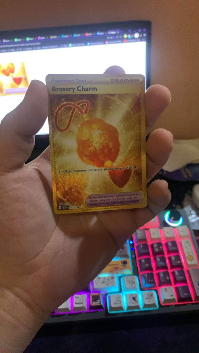 Mikeeetest's tweet photo. sooo nag start ko pokemon card collection a few days back. just pulled this sh*t today on my third booster pack…. irl gatcha loves me ig https://t.co/qAgU32K3MP