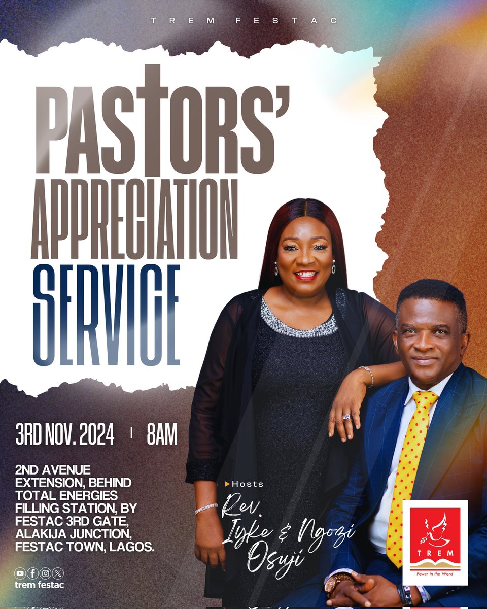tremfestac's tweet image. 31 Oct-#IWPC Oct 2024:Beracah @drpeaceokonkwo 

31 Oct-#StandStill Close of #OctoberFast Service @drmikeokonkwo

01 Nov-#inChrist #IntenseWorship #November with #RevIykeOsuji ft. #VictorLifee

03 Nov-Pastors Appreciation Service with Rev. Iyke&amp;amp;Ngozi Osuji

#TREM #TREMFESTAC