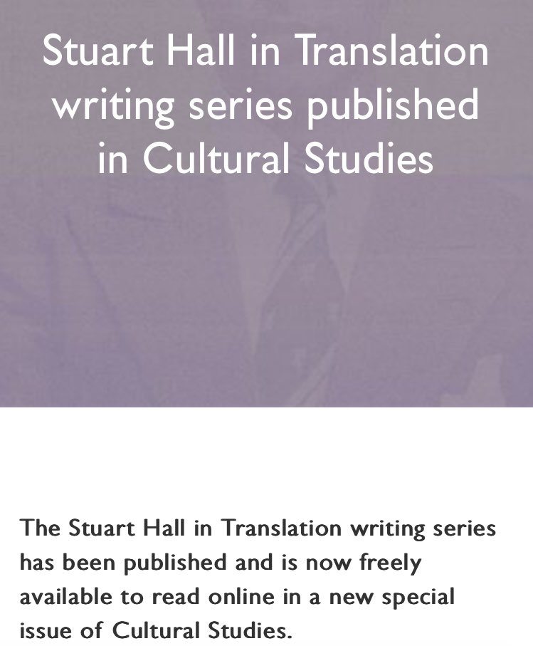 K Biswas (@bizk1) on Twitter photo My deepest thanks to everyone who worked on the series - all the contributors, the wonderful editors of Cultural Studies <a href="/striphas/">Ted Striphas</a> & <a href="/nechchai/">Nabil Echchaibi</a> , <a href="/Orsod_Malik/">Orsod Malik</a> & @HarrietFleuriot from the Foundation, + Bill Schwarz & <a href="/livsovik/">Liv Sovik</a> for starting the conversation.
stuarthallfoundation.org/stuart-hall/st… My deepest thanks to everyone who worked on the series - all the contributors, the wonderful editors of Cultural Studies <a href="/striphas/">Ted Striphas</a> & <a href="/nechchai/">Nabil Echchaibi</a> , <a href="/Orsod_Malik/">Orsod Malik</a> & @HarrietFleuriot from the Foundation, + Bill Schwarz & <a href="/livsovik/">Liv Sovik</a> for starting the conversation.
stuarthallfoundation.org/stuart-hall/st…