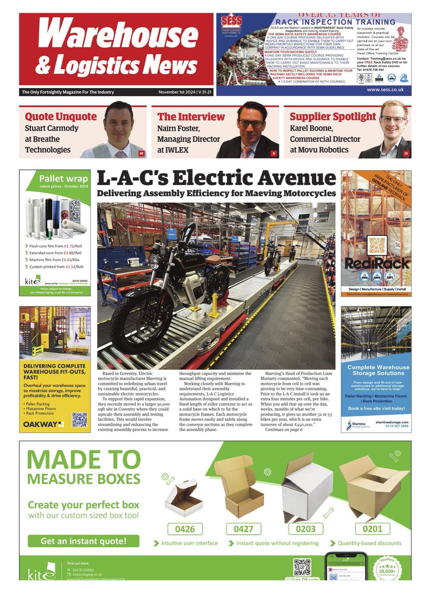 L-A-C’s Electric Avenue: Paving the Way for Efficient Assembly at Maeving Motorcycles! 

We’re thrilled to be featured in Warehouse &amp; Logistics News, showcasing our latest project with Maeving Motorcycles! Together, we’ve reimagined assembly processes at Maeving’s new 50,000 sqft