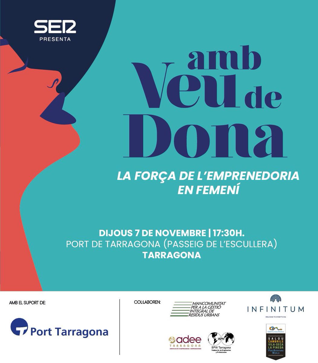 ADEE-BPW Tarragona (@adee_bpw) on Twitter photo 🔜 Us convidem a una nova edició de #AMBVEUDEDONA de <a href="/SER_TgnReus/">Cadena SER TGN-Reus</a>
📍7 de novembre a les 17:30h
Sala Josefina Castellví - Edifici Autoritat Portuària
💡 Coneixerem dones referents del territori en diversos àmbits que explicaran la seva experiència. 🔜 Us convidem a una nova edició de #AMBVEUDEDONA de <a href="/SER_TgnReus/">Cadena SER TGN-Reus</a>
📍7 de novembre a les 17:30h
Sala Josefina Castellví - Edifici Autoritat Portuària
💡 Coneixerem dones referents del territori en diversos àmbits que explicaran la seva experiència.