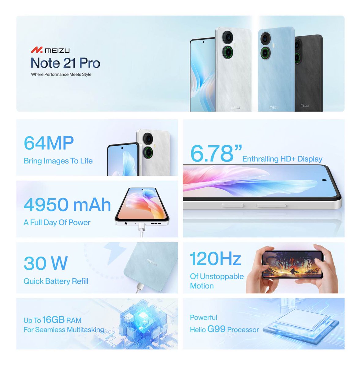 MEIZU's tweet photo. Your Everyday Powerhouse⚙
Designed for the modern lifestyle, the MEIZU Note 21 Pro is your ultimate companion for work and play. Experience the perfect balance of power and style! #Meizu #DreamSmart #MeizuNote21Pro https://t.co/DZWcinFylc