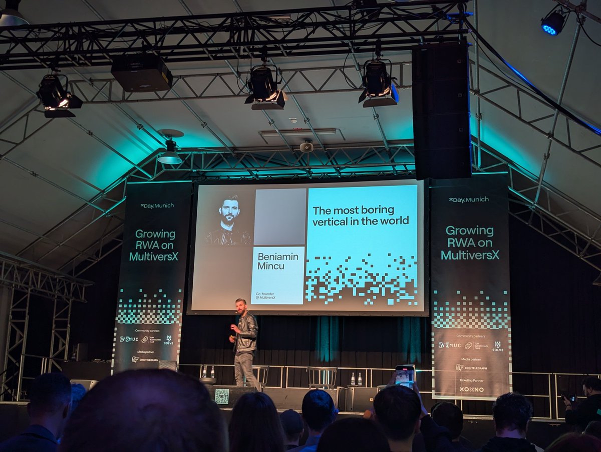 GM!
<a href="/xDayGlobal/">xDay</a> just started in Munich!
Great to be here next to <a href="/CathenaKnights/">Knights of Cathena🌱💀</a> <a href="/EntityFinance/">Entity</a> <a href="/WRueckerl/">Wolfgang Rückerl | entity.global | iverse.vision</a> <a href="/cloud925_ffg/">cloud925_ffg</a> <a href="/derkubani/">Radovan Kubani</a> <a href="/mwfiae/">Martin Wagner</a> <a href="/MPTeamFlorian/">Florian Pfab</a> 

And of courses <a href="/beniaminmincu/">Beniamin Mincu |🇺🇸/acc</a> on stage!
