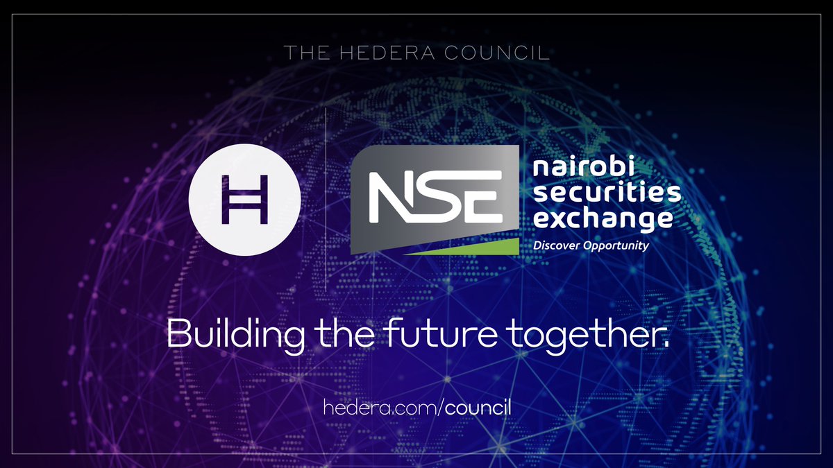 📢 1/3 We are excited to announce that the Nairobi Securities Exchange <a href="/NSE_PLC/">NSE PLC</a> - Kenya’s principal securities Exchange - has joined the #Hedera Governing Council as part of its commitment to digitalize #RWAs  and expedite #tokenization of securities in Kenya’s capital markets.