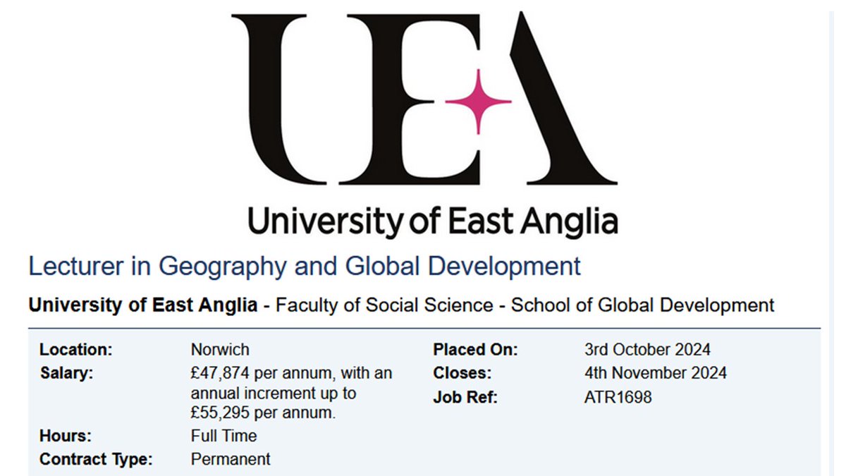 infoREEDES's tweet image. #Puestos y #vacantes:
La University of East Anglia (@uniofeastanglia) convoca la plaza de #Lecturer in #Geography and #Global #Development, para su School of Global Development.

Candidaturas hasta el 4 de noviembre.

is.gd/Rrl7cr
