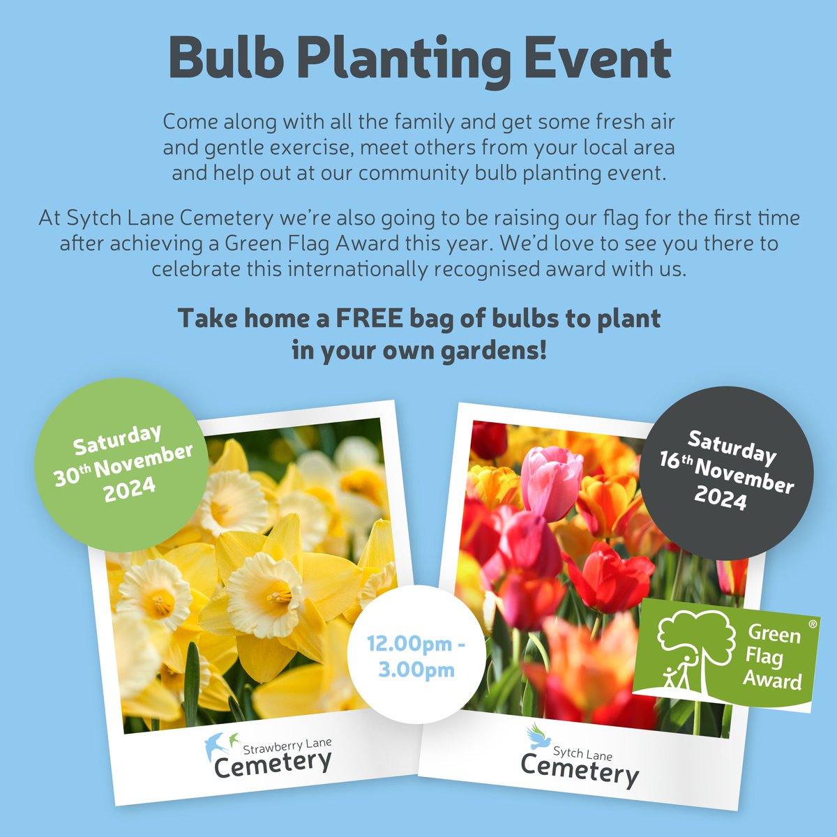 south_staffs's tweet photo. 🌷This year our bulb planting events are from 12pm - 3pm at: Sytch Lane Cemetery, Wombourne, WV5 0JP on Sat, Nov 16 and Strawberry Lane Cemetery, Great Wyrley, WS6 7AU on Sat, Nov 30
🌷Just wear sensible shoes and warm clothing and we'll provide the rest! https://t.co/GQHFEh1bvA