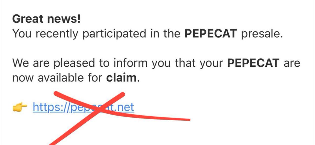 ⚠️Scam risk

🚨If you have received such an email, do not click on the address.

🟢The only official address of #pepecat is the following address.

✔️Pepecat.org

Follow the news about calim pepecat only from this channel
