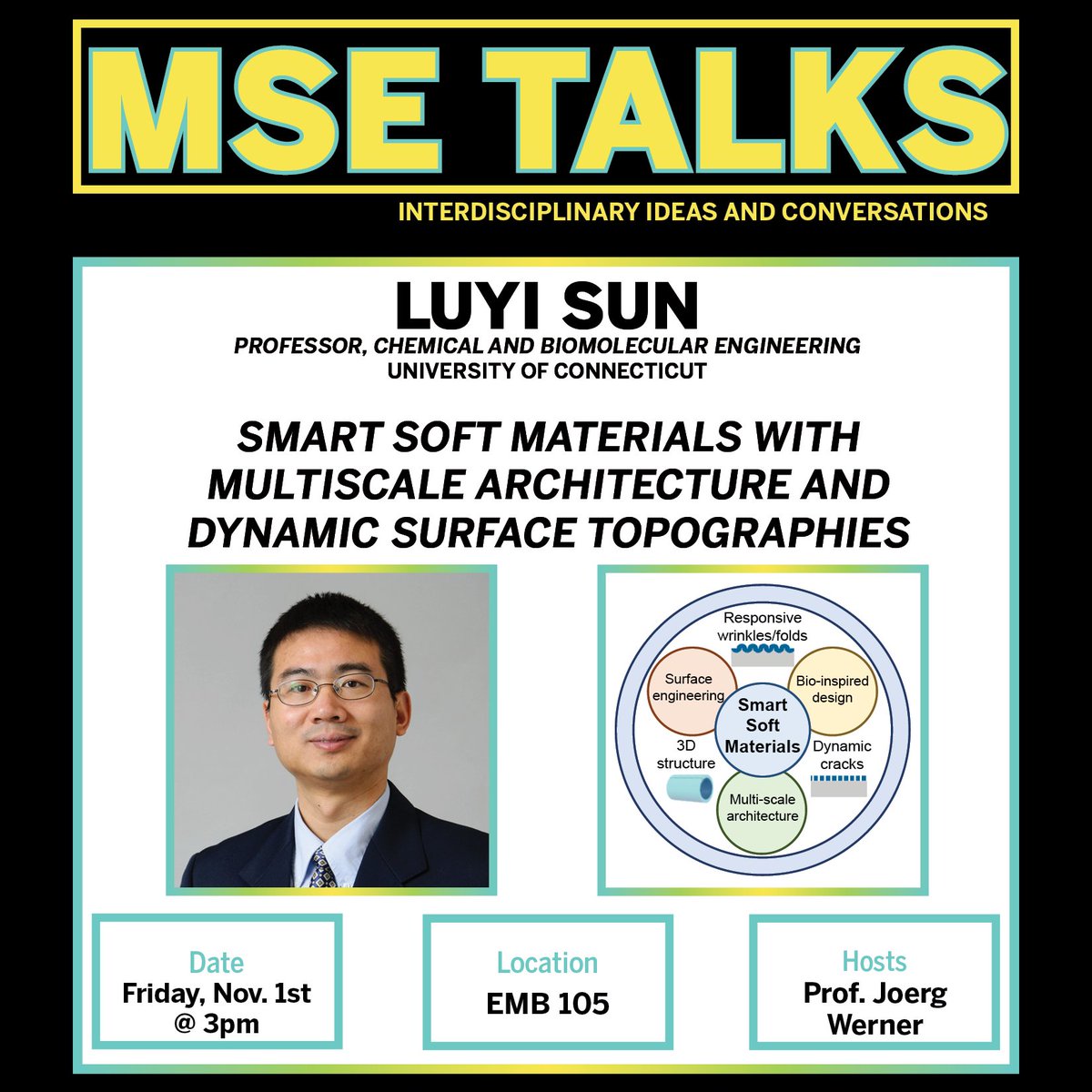 To kick off November, Dr. Luyi Sun will be giving his MSE Talk on smart soft materials this Friday!