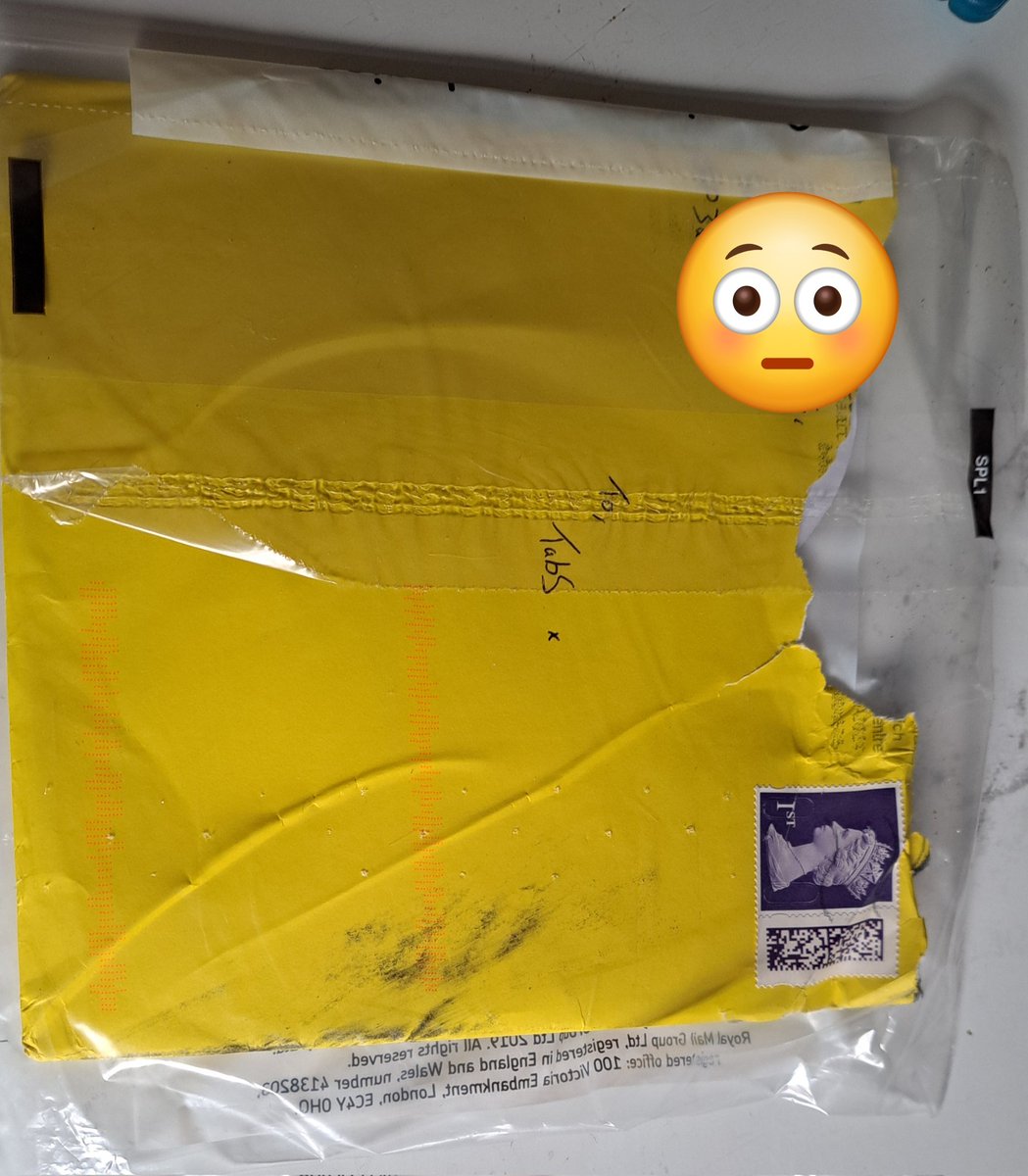 Littleg21's tweet photo. Would like to thank @RoyalMail for taking such care in delivering this!!! I have so many questions! Was the postie mauled by a tiger? Or a pack of wild hyenas?? Questions!! Not the first time! My fav has to be the card that was delivered covered in blood! This a close second!!! https://t.co/NpmT3MFJxY