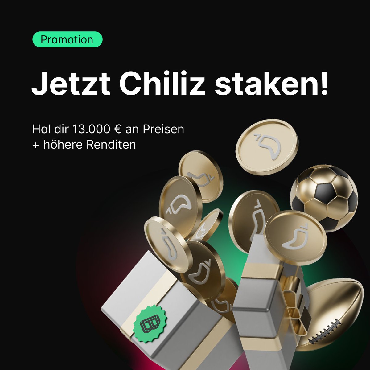 Bitpanda's tweet photo. Auf die Plätze, fertig, staken! 
Ab sofort kannst du @chiliz staken, und wir feiern das mit einer besonderen Promotion 🌶️

Und so funktioniert’s:

Stake mindestens 50 € in #CHZ im Zeitraum 30. Oktober – 6. November 2024.
– und vielleicht bist du bald einer von 10 glücklichen Gewinnern, die sich 1.000 € in CHZ holen.

Außerdem kannst du dir für begrenzte Zeit höhere Renditen von bis zu 35% APY beim Staken sichern.

Zusätzlich verlosen wir 100 € in $CHZ an 30 zufällig ausgewählte Follower auf unseren Social-Media-Kanälen, die:
🌶️ diesen Post liken
🌶️ unserem Account folgen
🌶️ diesen Post mit einem Kommentar zu ihrem Lieblings-Feature von Chiliz teilen.

Mehr dazu und die Teilnahmebedingungen findest du hier: https://t.co/sARHwJDmbY