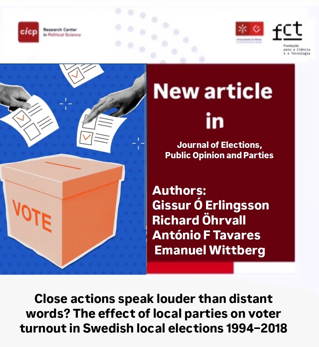 Excited to share research conducted by #CICP members about the voter turnout in Sweden. Antonio Fernando Tavares and his co-authors have published their research in the #Journal_of_Elections_Public_Opinion_and_Parties.