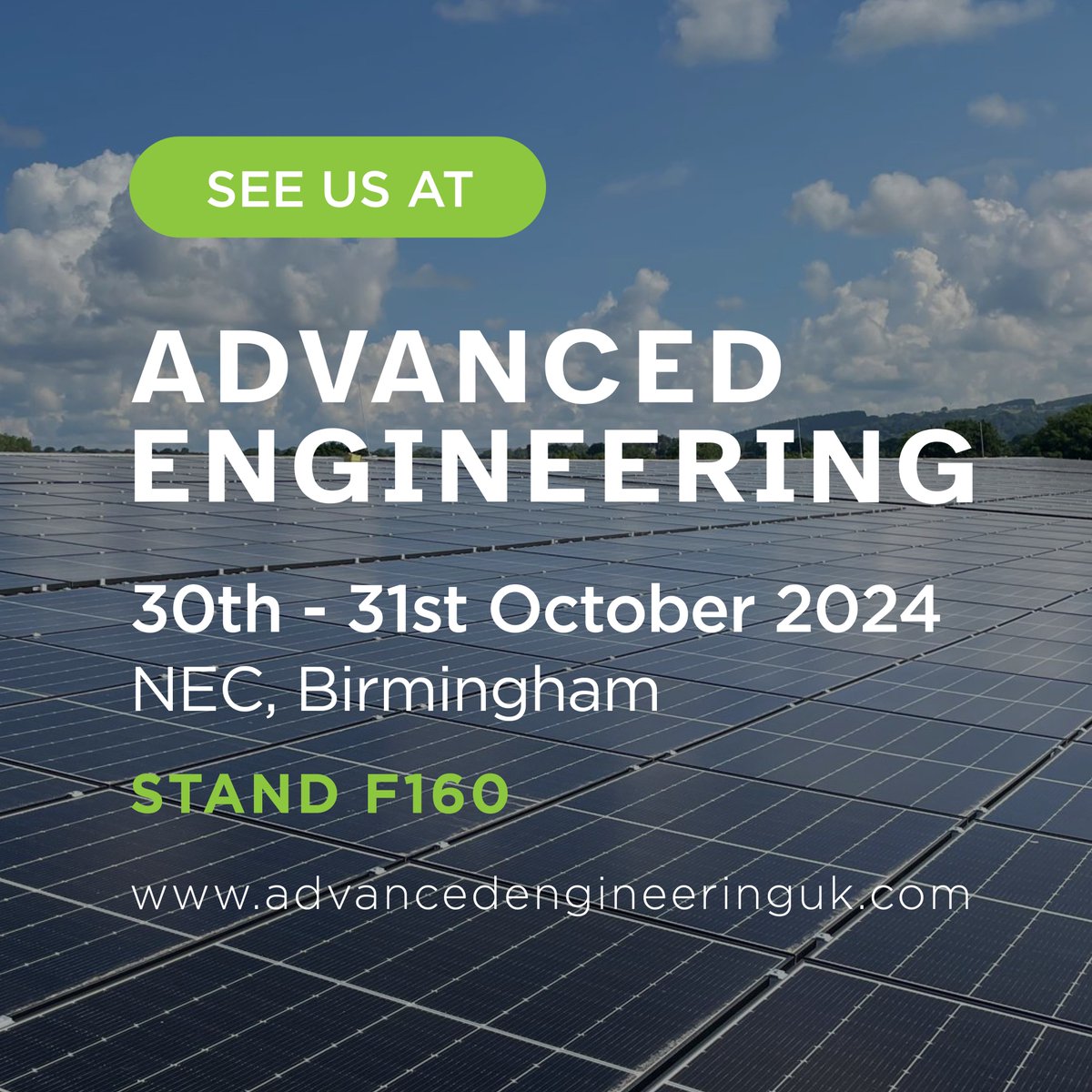Today we're at Advanced Engineering UK at the NEC, Birmingham. Visit us at stand F160 to speak to our expert clean energy consultants about solar panels, battery storage, solar carports, finance &amp; more.

advancedengineeringuk.com/exhibitor/sola…

<a href="/advancedenguk/">Advanced Engineering</a> #Engineering #Manufacturing #Energy