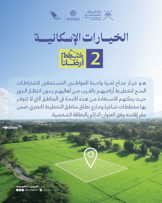 🔴 رسمياً 

أعلنت وزارة الإسكان والتخطيط العمراني بأنه يمكن للمواطنين المستحقين من تخطيط أراضيهم حسب موقعهم الدائم بدون انتظار الدور .

 وذلك وفق الشروط والأحكام.