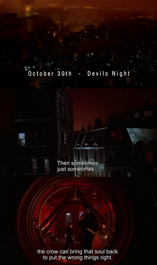 CineCalendar's tweet photo. Oct 30th - Musician Eric Draven and his fiancé Shelly Webster were killed on the eve of their wedding. Exactly one year later, a crow tapped on Eric's gravestone...

📽️📅 The Crow (1994) https://t.co/qrUX6KCbXG