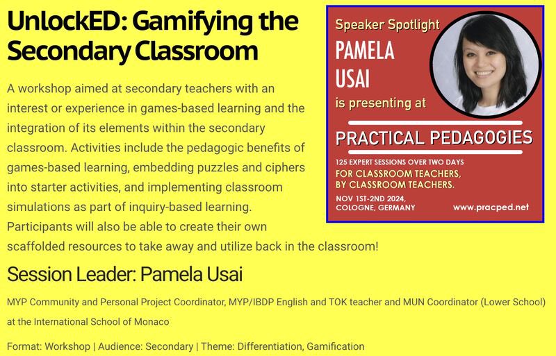 Pamela_Usai's tweet image. ๐ก T-2 days to @pracped 2024! Excited to host a session on Games-Based Learning - (and play an escape room). See you in Cologne! ๐ฉ๐ช #pracped #practicalpedagogies