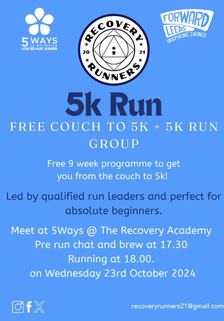 Recovery Runners Community (@recoveryrunner7) on Twitter photo TONIGHT.!!.
Week 2 of our 2nd Recovery Couch to 5k. It's not too late to jump onto this.
There will also be a 5k group go out too.
<a href="/5WAYSLeeds/">5 WAYS @ the Recovery Academy</a> <a href="/forwardleeds/">Forward Leeds</a> <a href="/andysmanclubuk/">#ANDYSMANCLUB</a> <a href="/alison_4life/">Alison Lowe OBE</a> <a href="/PaulTonkinson/">Paul Tonkinson</a> <a href="/EbanieBridges/">Blonde Bomber π₯ππΌββοΈ</a> <a href="/JackBateson94/">Jack Bateson</a> <a href="/BretC22/">Bret Crossley</a> <a href="/LMWS_NHS/">Leeds Mental Wellbeing Service (LMWS)</a> <a href="/BARCALeeds/">BARCA-Leeds</a> <a href="/MindBodySoleUK/">Mind, Body & Sole</a> TONIGHT.!!.
Week 2 of our 2nd Recovery Couch to 5k. It's not too late to jump onto this.
There will also be a 5k group go out too.
<a href="/5WAYSLeeds/">5 WAYS @ the Recovery Academy</a> <a href="/forwardleeds/">Forward Leeds</a> <a href="/andysmanclubuk/">#ANDYSMANCLUB</a> <a href="/alison_4life/">Alison Lowe OBE</a> <a href="/PaulTonkinson/">Paul Tonkinson</a> <a href="/EbanieBridges/">Blonde Bomber π₯ππΌββοΈ</a> <a href="/JackBateson94/">Jack Bateson</a> <a href="/BretC22/">Bret Crossley</a> <a href="/LMWS_NHS/">Leeds Mental Wellbeing Service (LMWS)</a> <a href="/BARCALeeds/">BARCA-Leeds</a> <a href="/MindBodySoleUK/">Mind, Body & Sole</a>