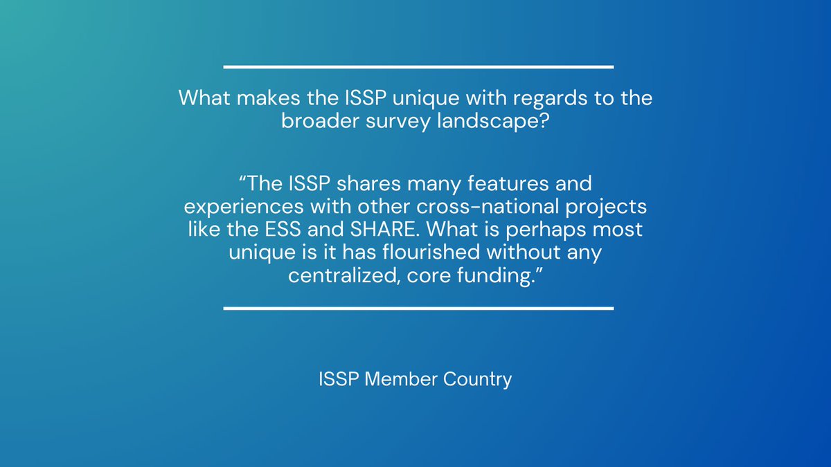 🎉 #ISSP40 🎉In the second part of our anniversary celebratory quotes, we will share with you what makes ISSP unique for our member countries. What makes ISSP unique for you? Please share #ISSP40
👉Interested in joining the ISSP as a member? issp.org/members/applyi…
