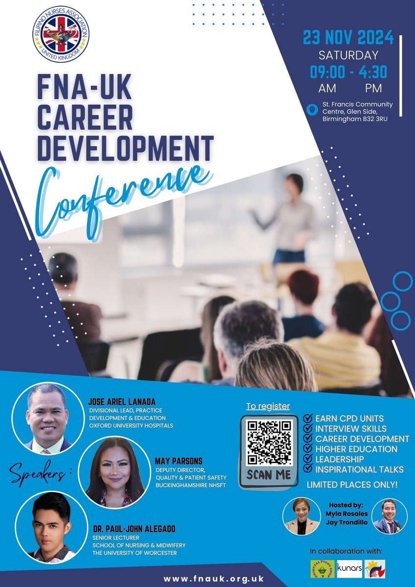 📢 WE ARE ON A ROLL! FNA-UK 🇵🇭🇬🇧 is offering a career development conference in Birmingham on November 23! Register now 🙌🏾 ➡️ 
docs.google.com/forms/d/e/1FAI…
#FNAUK #careeedevelopment #nurses