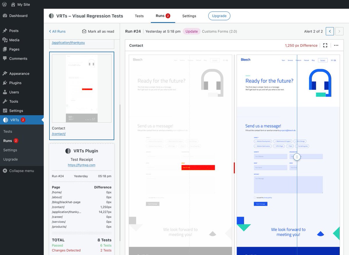 steffenbew's tweet image. Websites break. All. The. Time. Plugin update? Buggy. API integration? Down. New feature? Hello, side effects.

That’s why we built VRTs for WordPress –  simple visual regression tests for everyone.

v2.0 just launched, ready to make your life easier: producthunt.com/posts/vrts-plu…
