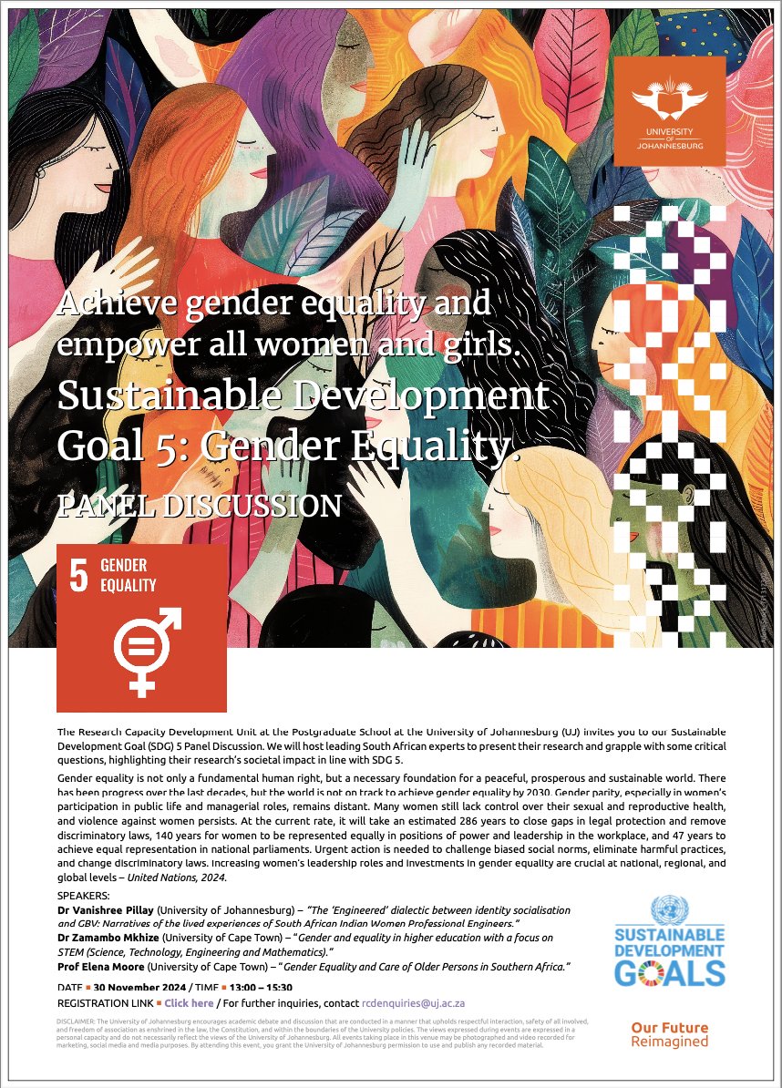 JOIN IN NOW

"Achieve gender equality and empower all women and girls. Sustainable Development GOAL 5: Gender Equality. Panel Discussion" <a href="/csda_uj/">The Centre for Social Development in Africa</a> 
🔗 events.teams.microsoft.com/event/0206ac62…
