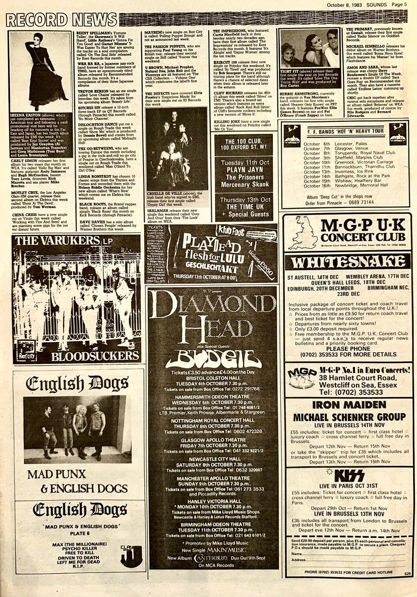 ZoundsAbound's tweet photo. A round up of this week’s Tour &amp; Record News features information on #TheOrsonFamily, #GenoWashington #Quasar, #TwelfthNight, #Amazulu, #FadGadget @acrmcr @MotleyCrue @ChinaCrisisUK @CarlySimonHQ #DislocationDance &amp; @Killingjokeband 

Sounds Oct 8th 1983 https://t.co/R3bSxgiTrJ