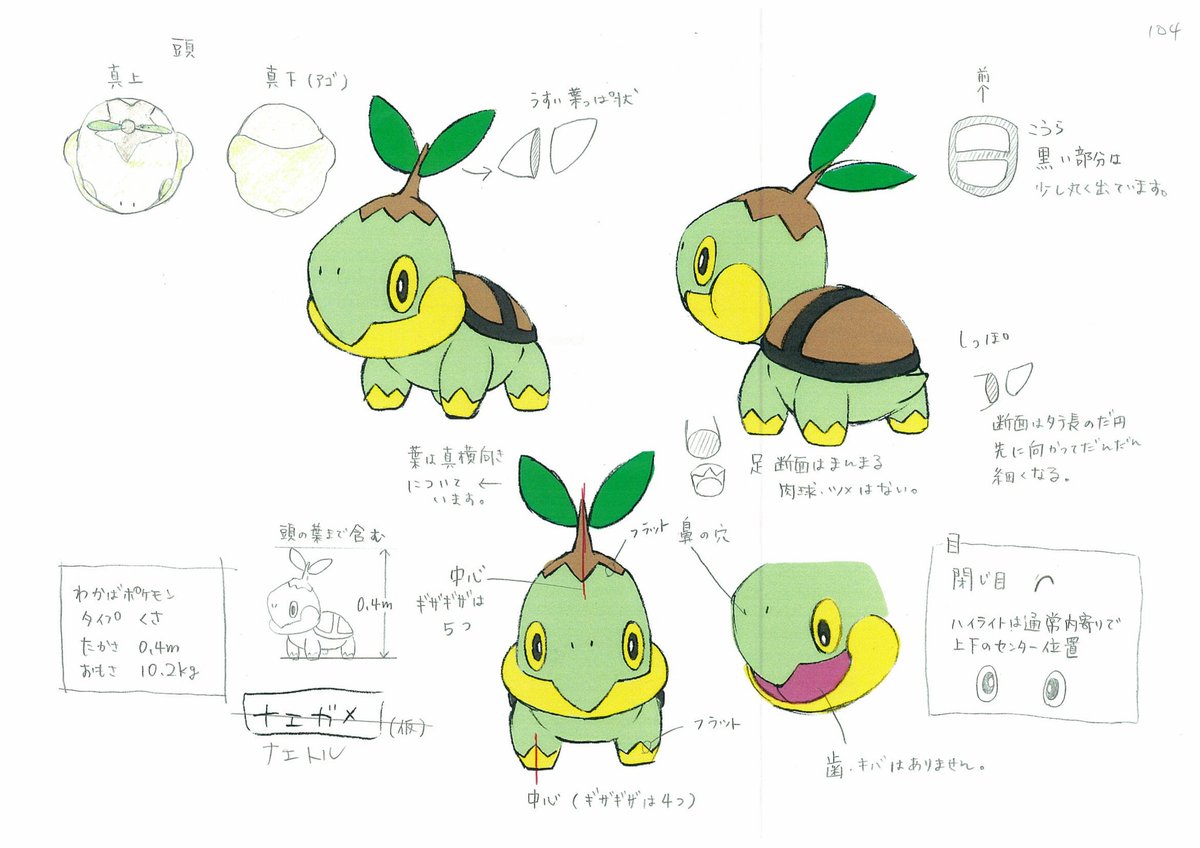 El_Aleph87's tweet photo. Concept art of Sinnoh Pokémon by GAME FREAK!

•Turtwig (Initially Naegame, final name Naetoru)
•Grotle
•Torterra https://t.co/ADSXPPaam8