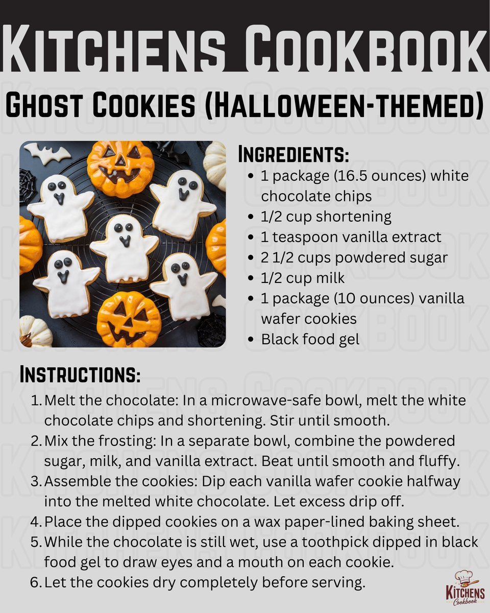 KitchnsCookBook's tweet photo. Spooky and sweet! These ghost cookies are perfect for Halloween. 👻🍪 #ghostcookies #halloweencookies #halloween #halloweenbaking #cookies #homemade #recipe #easy #foodie https://t.co/xrcmEunSKP