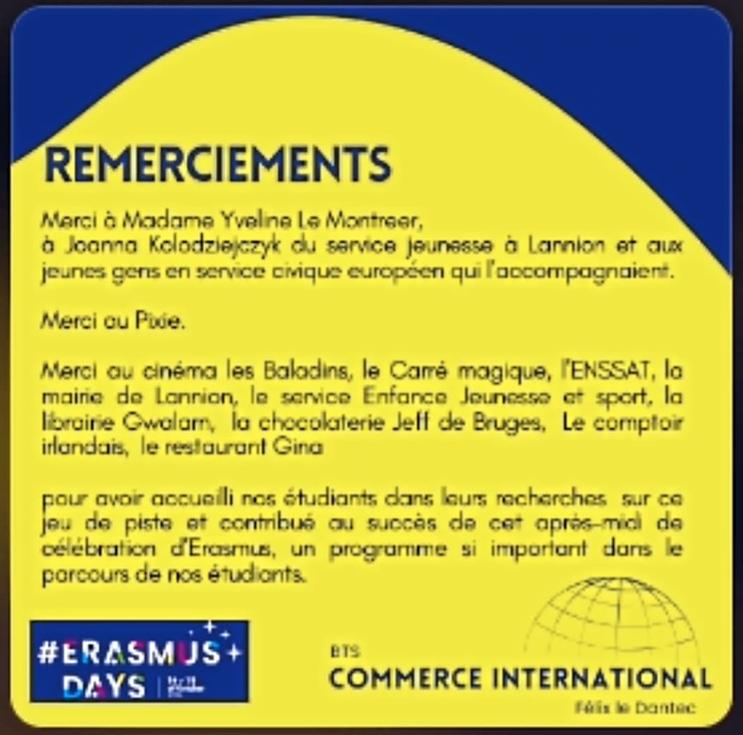 Les BTS  Commerce International du lycée  Félix le Dantec  fêtent
 les Erasmus Days ! 
#europe #erasmusdays #lannion #lyceefelixledantec