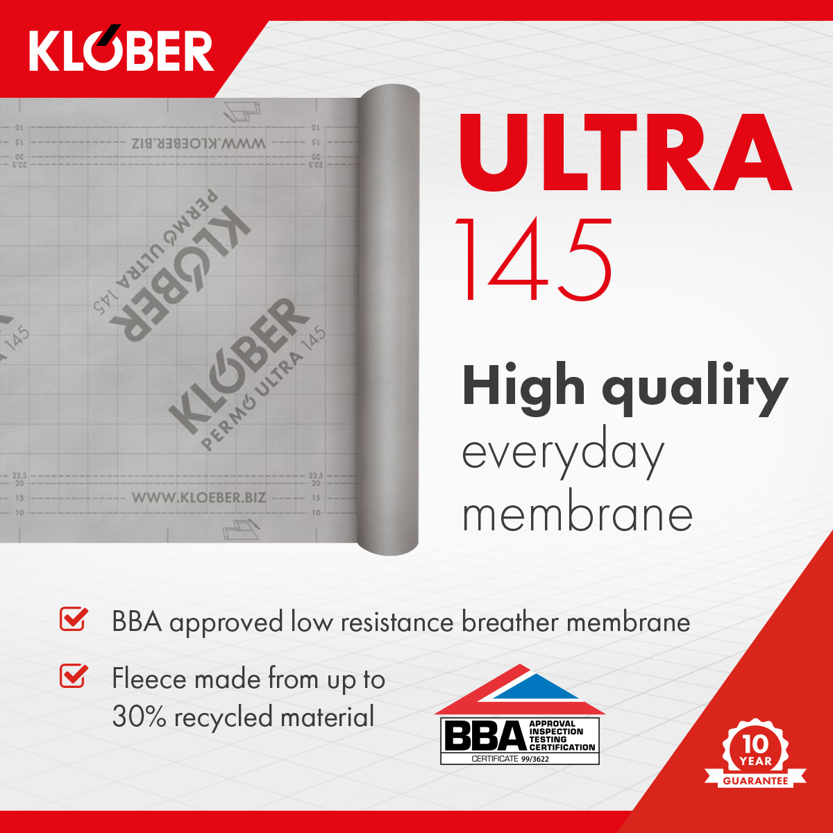 KloberLtd's tweet photo. Klober's Ultra 145 is a high-quality, robust everyday membrane, known for its durability. As a Low Resistance (LR) membrane, it meets BS 5250 standards, minimising the risk of moisture-related damage. 

For further details on extending your roofs lifespan, consult your ASM today. https://t.co/9dSXB0PddK