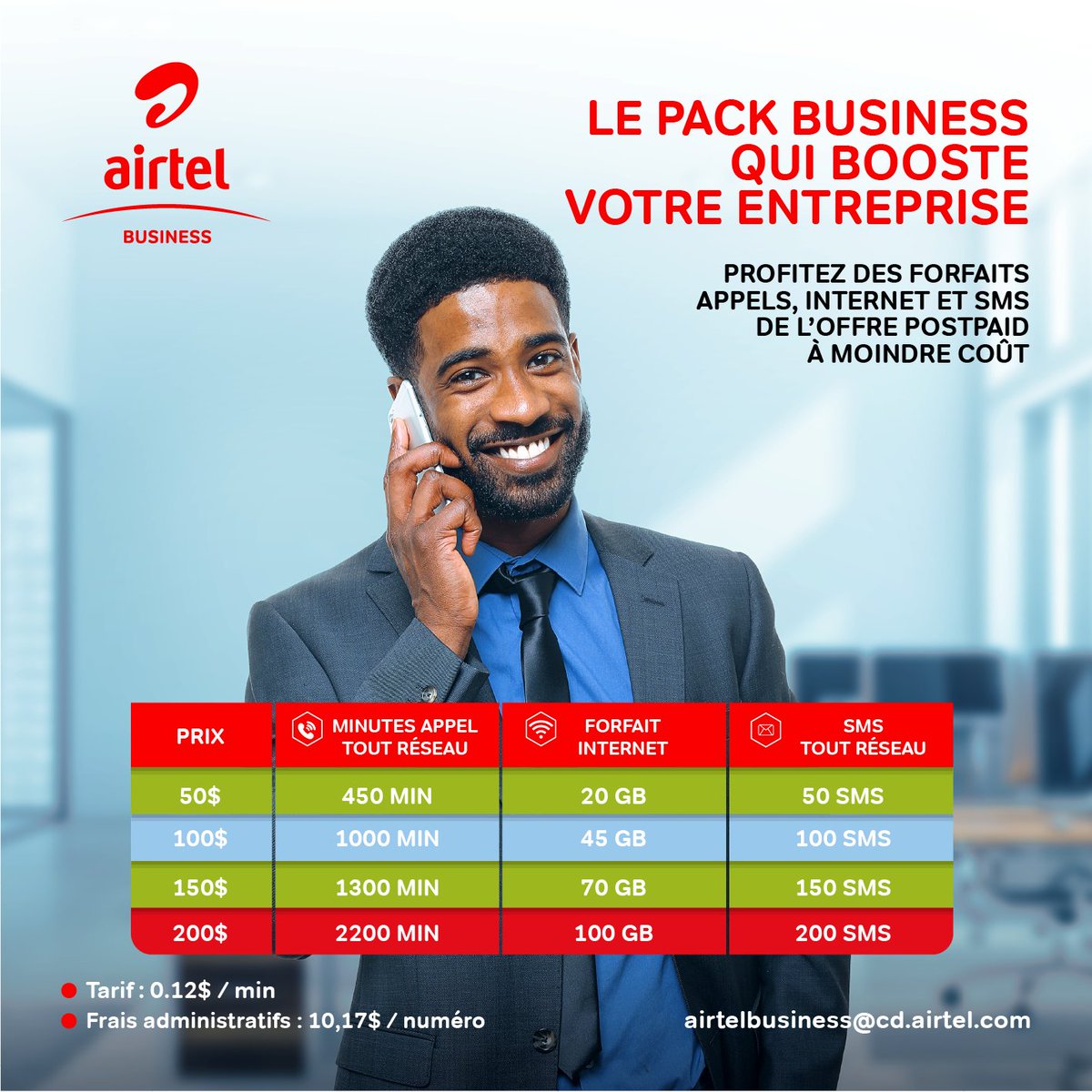 moneyairtel_rdc's tweet image. 📈 Airtel Business, ton partenaire pour le succès !

Boost ta productivité avec Airtel Business ! 
Forfaits adaptés pour appels, Internet et SMS. 
Contact : airtelbusiness@cd.airtel.com

#AirtelBusiness #Postpaid