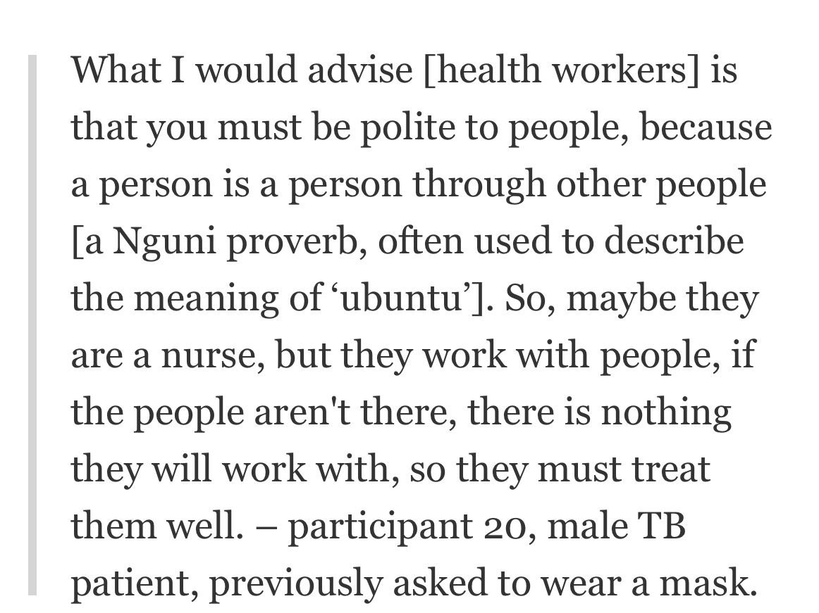 "Using #Ubuntu to reduce TB stigma means shifting from isolation to community care. Infection prevention is about protecting everyone, fostering empathy, and embracing 'I am because we are.' Let’s build compassionate healthcare. Read more: …cglobalpublichealth.biomedcentral.com/articles/10.11… #TBStigma