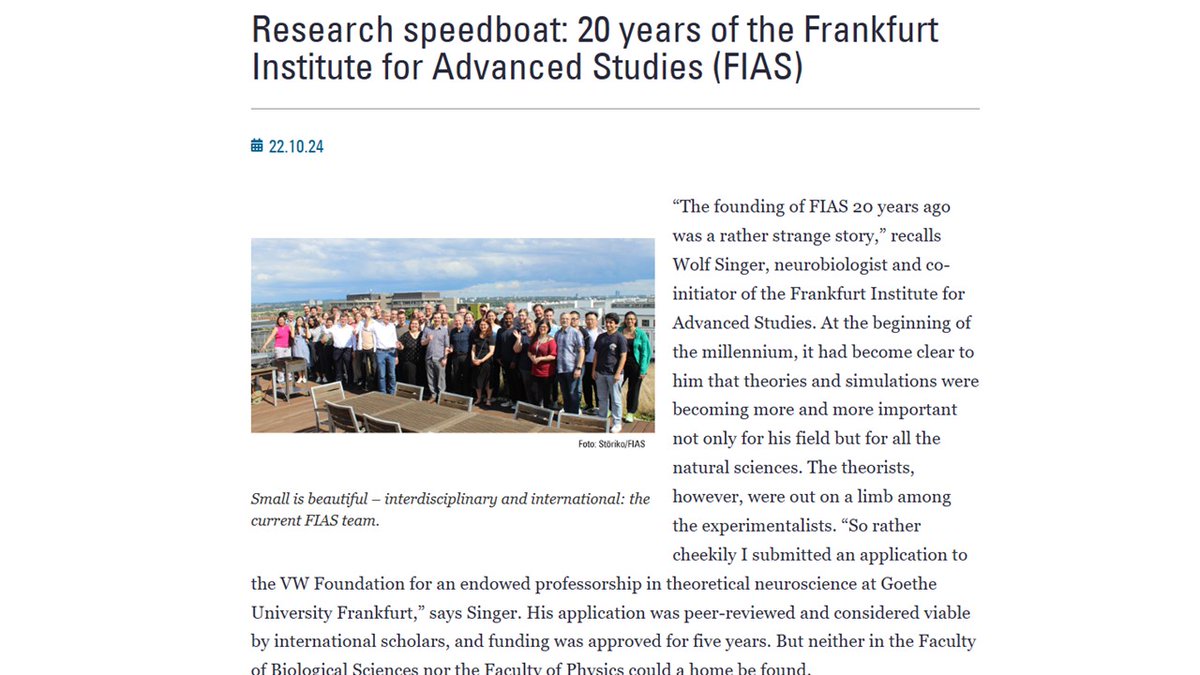 FIAS 20th anniversary 🥳: a flexible and independent “research speedboat” - this founding idea still applies. Read about the visionary institute and its story: aktuelles.uni-frankfurt.de/english/resear…