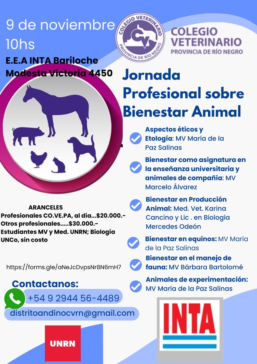 Jornada de Bienestar Animal

Inscripciones:
forms.gle/aNeJcDvpsNr8N6…

Contactanos:+54 9 2944 56-4489
distritoandinocvrn@gmail.co
