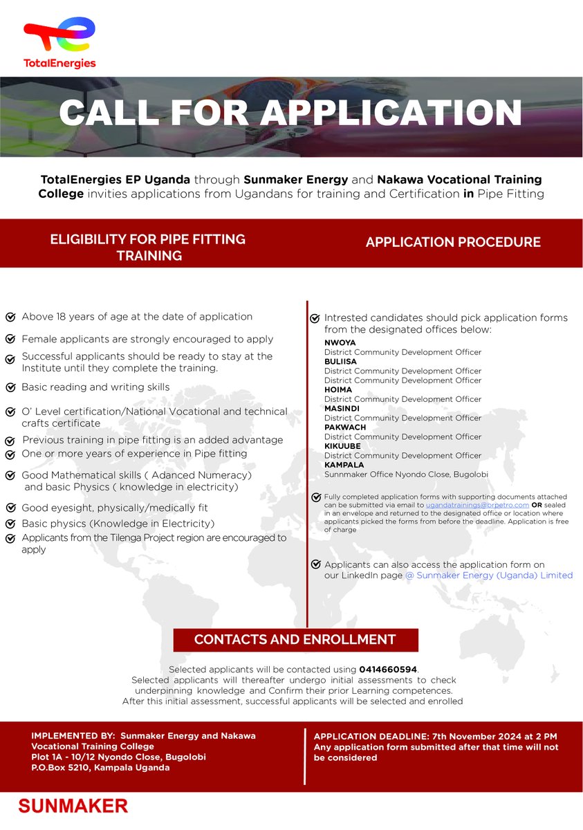 Are you ready to build a rewarding career in the oil and gas industry? Sunmaker Oil and Gas Training Institute invites applications for our Pipe Fitting Training Program an intensive, hands on course designed to equip you with the essential skills and technical knowledge needed