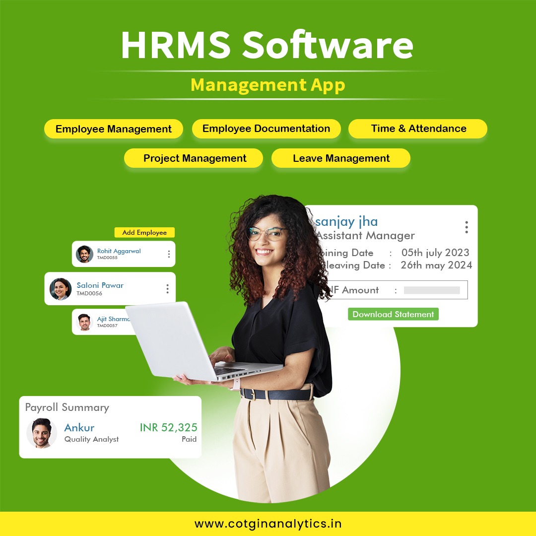 CotginAnalytics's tweet image. Streamline your HR processes with Cotgin Analytics HRMS Software! 📊 From employee management to payroll, attendance tracking, and project oversight, we’ve got you covered. Simplify your HR tasks and boost productivity with our all-in-one management app. 

Try it today!