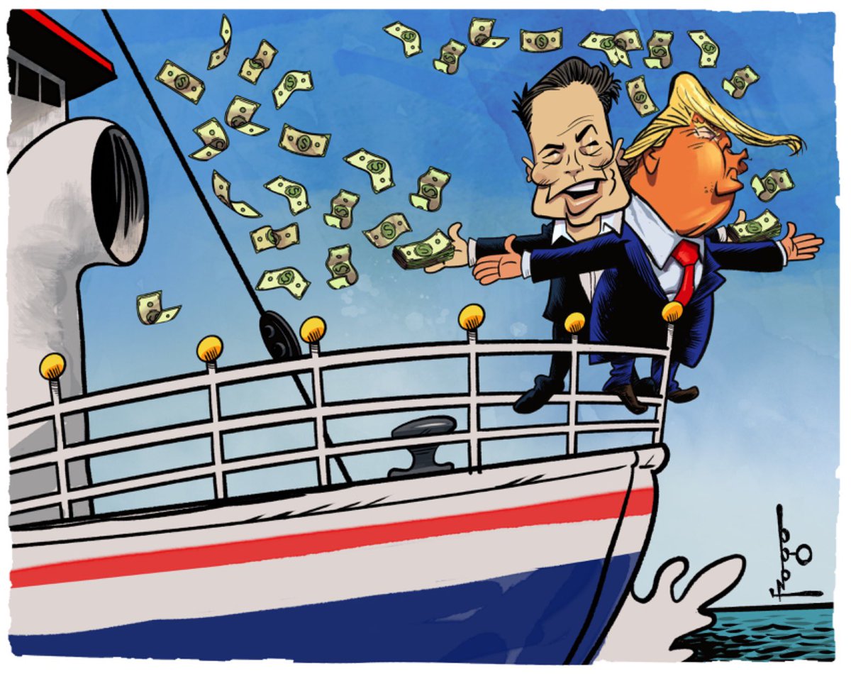 Charge publicada em GZH e Zero Hora.
#charge #desenhodeimprensa #fragadesenhos #ilustracao #desenho #trump #eua #elonmusk #money #maga