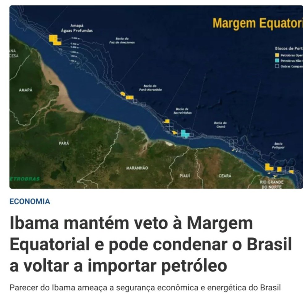 RicardoCappelli's tweet image. As norte-americanas Exxon e Chevron podem explorar a Margem Equatorial na Guiana. A francesa Total pode explorar no Suriname. Só o Brasil que não pode? A Margem Equatorial mudará a vida de milhões de brasileiros. Desenvolvimento e sustentabilidade. Precisamos confiar na Petrobras