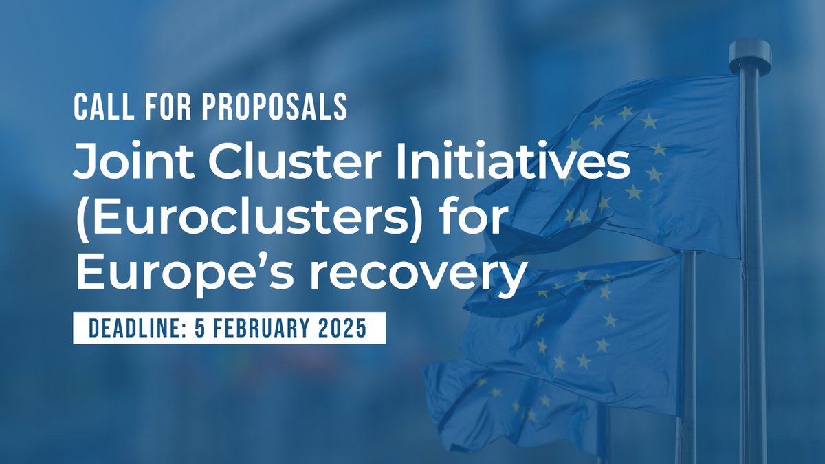 Are you ready to drive innovation in Europe’s industrial ecosystems? Apply to Joint Cluster Initiatives (EUROCLUSTERS) for Europe's recovery!

⏳Deadline: 5 February 2025
ℹInfo session: 14 November
💶Funding: Up to 16 projects

More on the #ECCP➡️ clustercollaboration.eu/content/joint-…