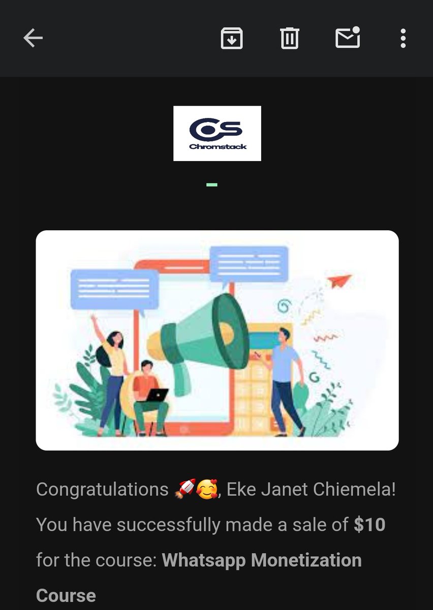EkeJanet2's tweet photo. Finally, I made my first sale on Chromstack and I can't be less excited🥳🥳.... All thanks to my coach @IDominic11806 and @Chromstack for this opportunity🥳🙏.... More sales to come by God's Grace🙏💯 https://t.co/hDGYy7jttZ