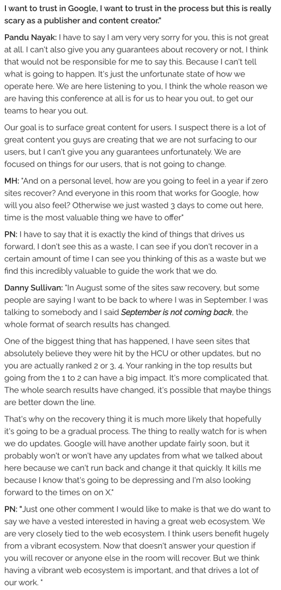 Google told creators yesterday at the GooglePlex that a Google search ranking update is coming fairly soon but they should not expect to recover, they should move on seroundtable.com/google-search-… via @charlestoncraft and <a href="/mountainweekly/">MIKE Hardaker</a>