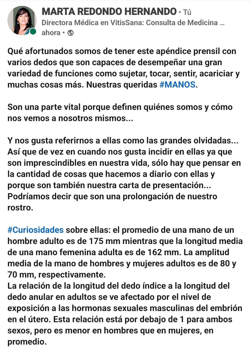 VitisSana's tweet photo. Qué afortunados somos de tener este apéndice prensil con varios dedos que son capaces de desempeñar una gran variedad de funciones como sujetar, tocar, sentir, acariciar y muchas cosas más. Nuestras queridas #MANOS.
Lée  nuestro post. Gracias a to@s por seguirnos en #VitiSana https://t.co/WsRKnCOR5b