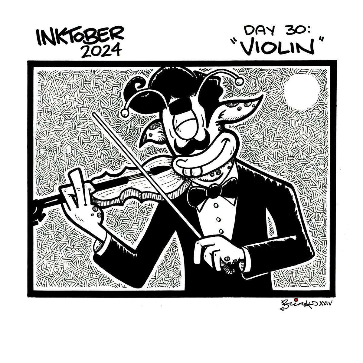 Mr_Brinks's tweet photo. Inktober 2024 - Day 30: "Violin"
.
Well, not a tonne of options for this prompt today. So I drew an alien playing the violin and both my sons Dash and Kylar drew violins for their pictures today. One more day to go! https://t.co/VlQmE8uMZg