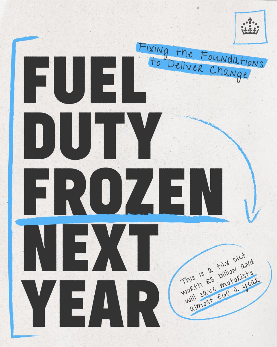 The government will protect working people and those in local communities by freezing fuel duty next year.

This is a tax cut worth £3bn and will save motorists almost £60 a year.