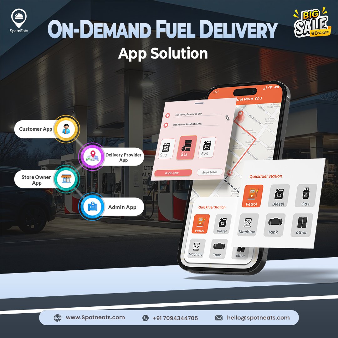 SpotnEatsoff's tweet image. Ready to bring #fuel to your customers? #SpotnEats’ Fuel Delivery #AppSolution provides everything you need to launch and grow your on-demand service! 

Visit: bit.ly/3XdxOwp

#FuelDeliveryApp #MobileAppDevelopment #Technology  #DigitalFuelDelivery #MobileFuelingApp