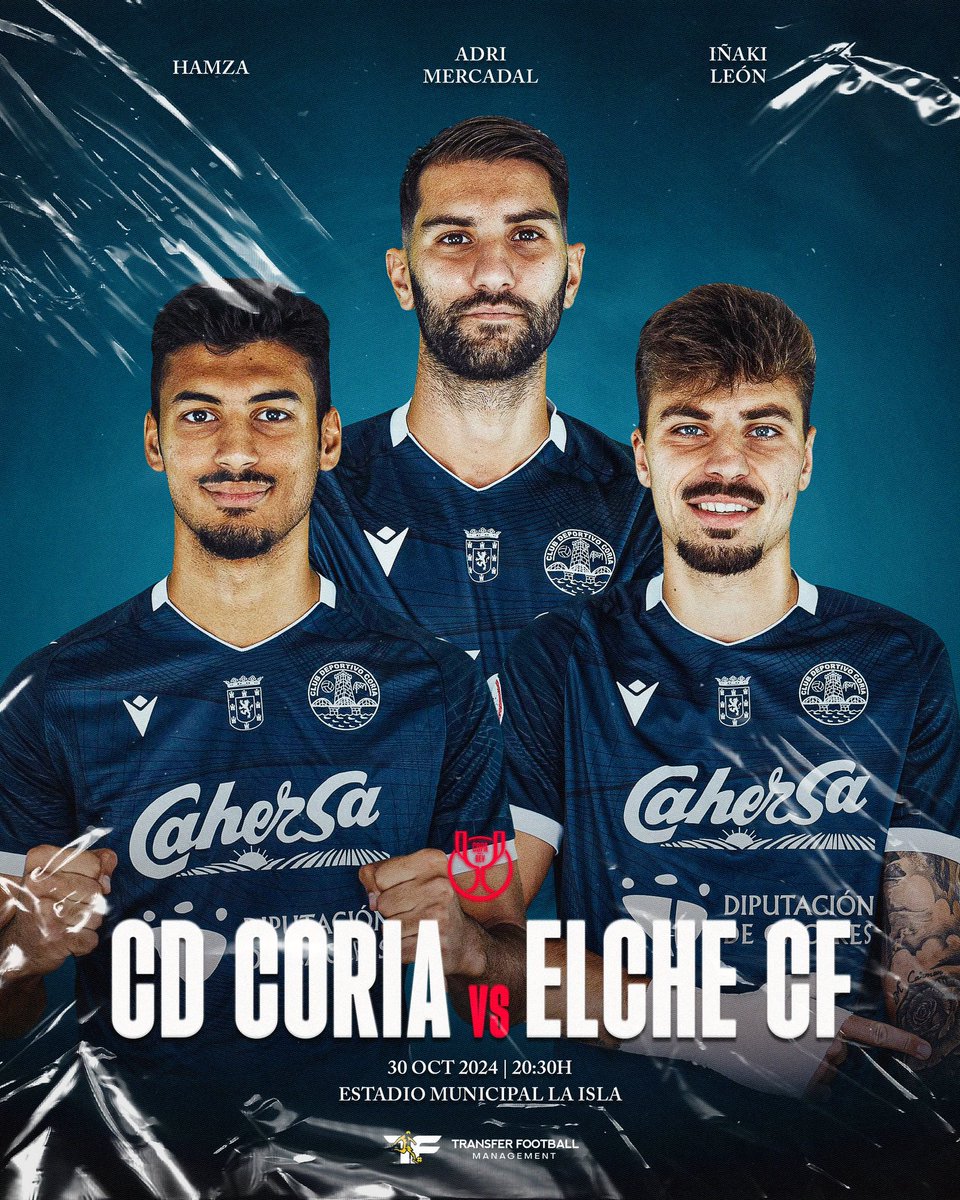🏆 Copa del Rey: ¡CD Coria vs Elche CF! 🏆

Es día de partido para nuestros jugadores Hamza, Adri Mercadal e Iñaki León!

📅 Fecha: Miércoles 30 octubre
📍 Lugar: Estadio Municipal La Isla
⏰ Hora: 20:30h

👊🏻🇪🇸🇲🇦

-
#TransferFootballManagement 
#TFplayers
